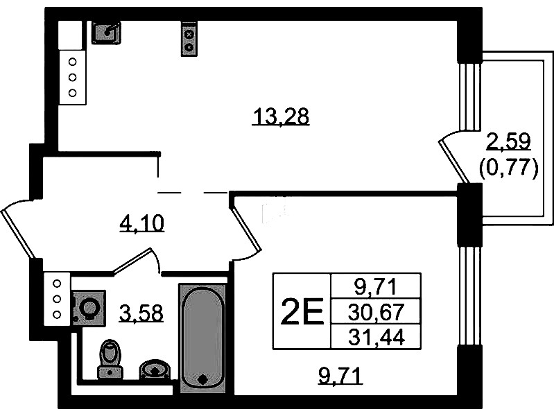 1-комнатная квартира 31.44 м², 3/13 эт., ЖК «Квартал Торики»